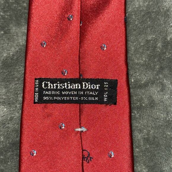 Christian Dior Neck Tie Men's Red Blue Dots Silk Blend Designer Formal Wear - Picture 4 of 4